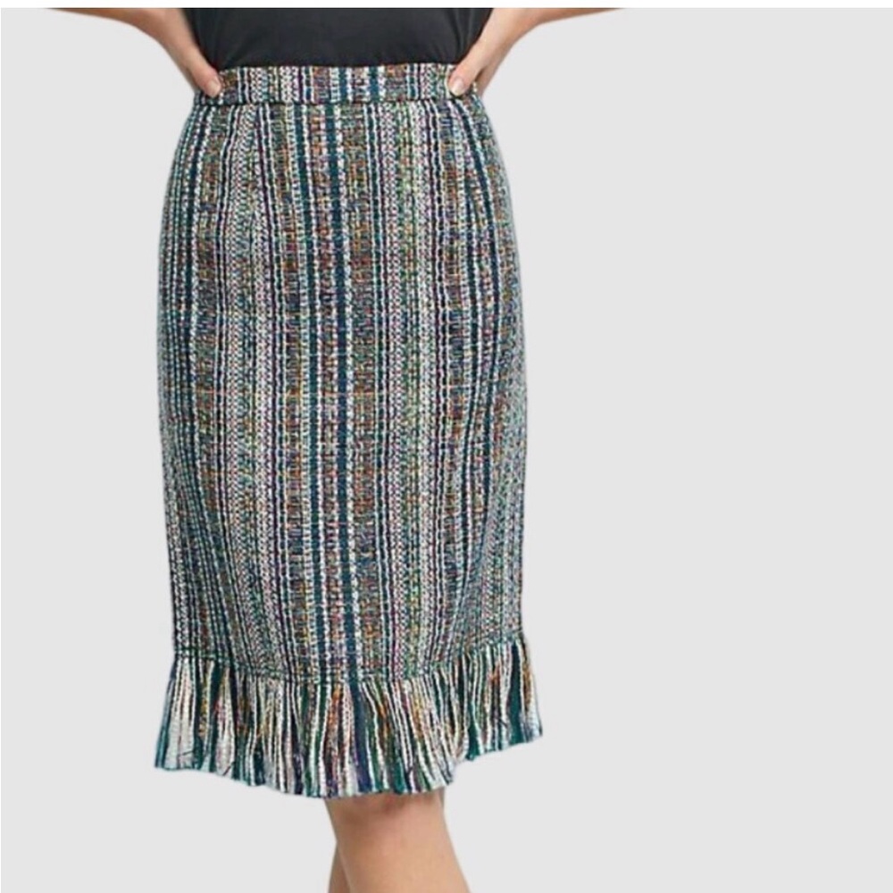Anthropologie Maeve Fringed Tweed Pencil Skirt